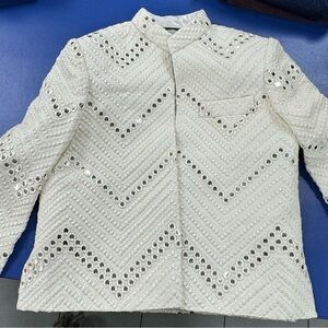 Elegant White Embellished boys prince coat